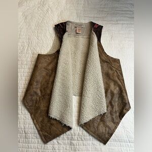 Flying Tomato Sherpa Lined Aztec Open Vest Faux Suede Southwestern Boho